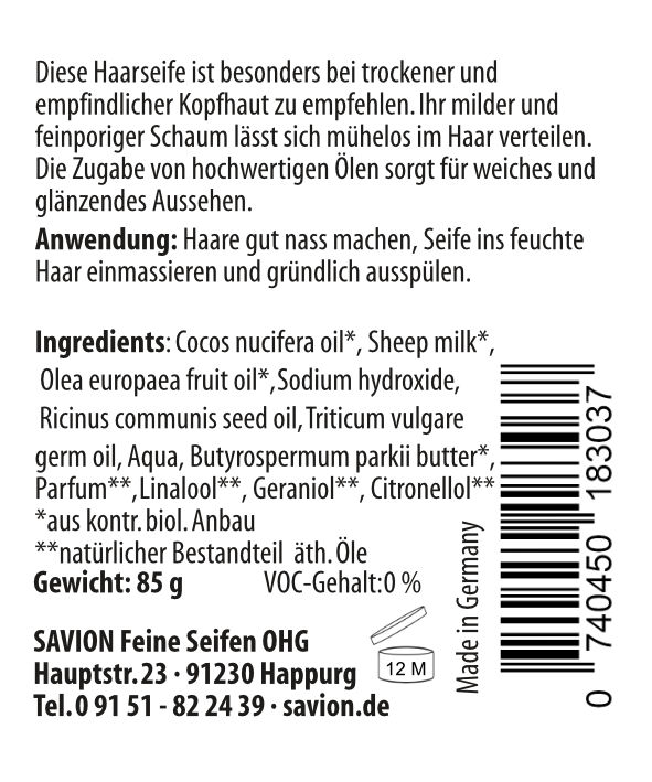 Haarseifentester Aloe Vera, Lavaerde, Schafmilch, Sport- Reiseseife