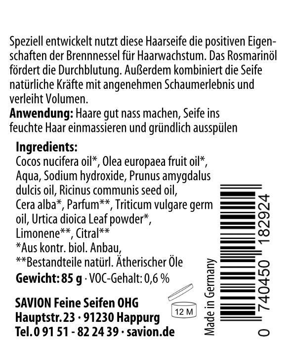 Haarseifentester Brennnessel Hairpower, Melisse, Citrus, Henna